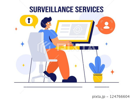 Surveillance Services Vector Illustration Featuring Various Technologies Used to Monitor and Supervise Activities in a Specific Area in a Background 124766604