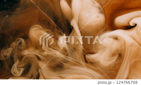 Fog color. Liquid ink. Defocused yellow vapor texture ethereal wave water flow floating on abstract creative art dark black background. 124766708