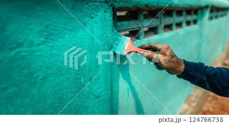 Brush Painting,Paint the walls of your house sea blue in summer. 124766738