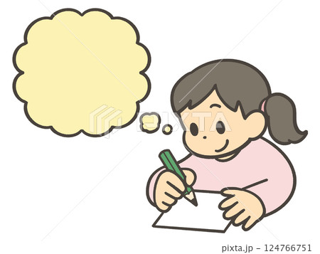 考えながら紙に書く子供 124766751