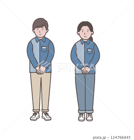 コンビニ店員男女の全身イラスト 124766845