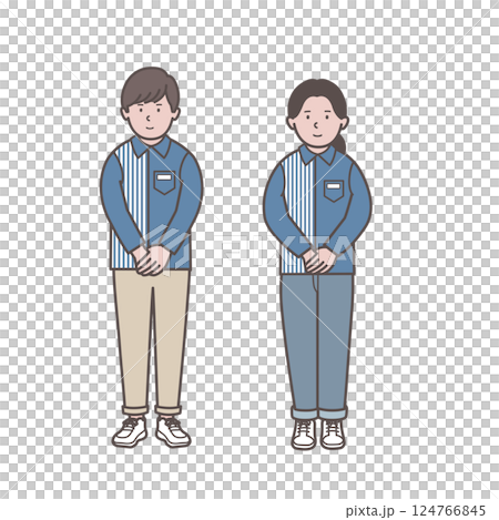 コンビニ店員男女の全身イラスト 124766845