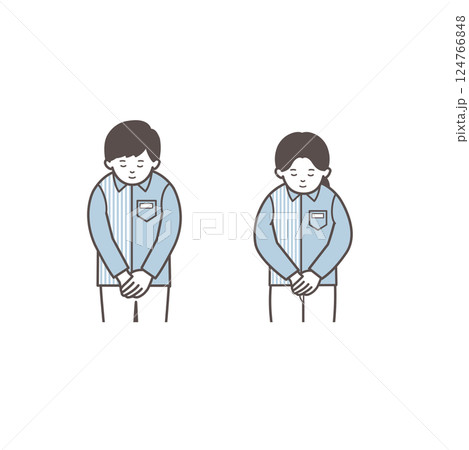 おじぎするコンビニ店員男女のイラスト 124766848