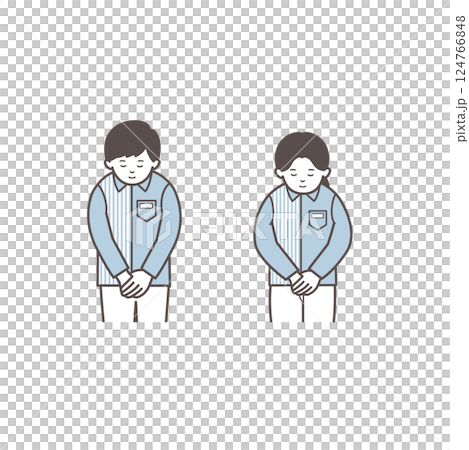 おじぎするコンビニ店員男女のイラスト 124766848
