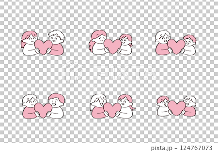 Illustration of two people holding hearts 124767073