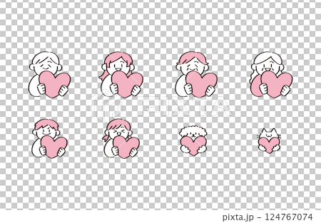 Illustration of a family holding a heart Illustration of a family holding a heart 124767074