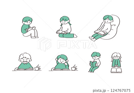 読書をする人たちのイラストセット 読書をする人たちのイラストセット 124767075
