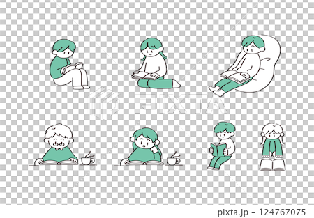 読書をする人たちのイラストセット 読書をする人たちのイラストセット 124767075