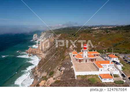 Aerial view of Cabo da Roca Lighthouse surrounded Aerial view of Cabo da Roca Lighthouse surrounded 124767084