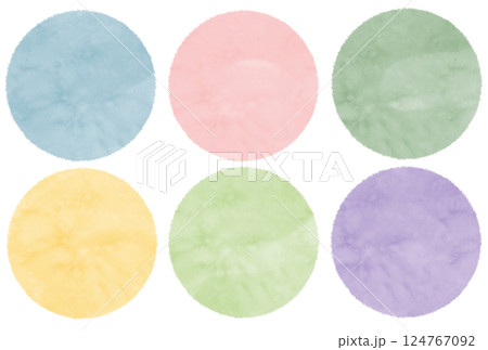 水彩風のテクスチャーのある円のイラスト素材セット 124767092