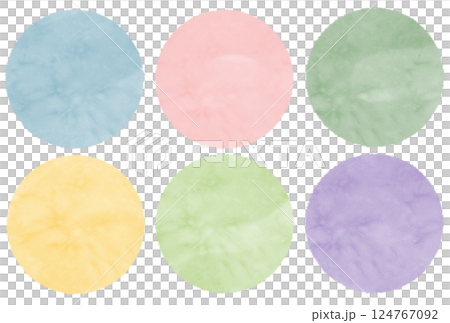 水彩風のテクスチャーのある円のイラスト素材セット 124767092