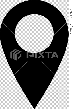 Vector icon of black pin and arrow indicating map location 124767106