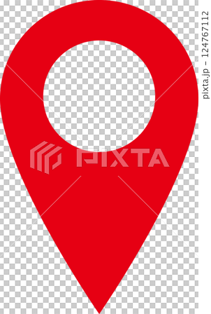 Red pin and arrow vector icon showing location on map 124767112