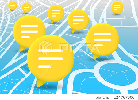 Abstract city map with speech bubbles. City communication concept3d vector illustration 124767606