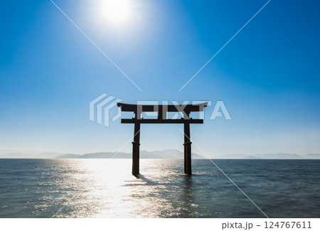 琵琶湖　白髭神社の湖中大鳥居 124767611