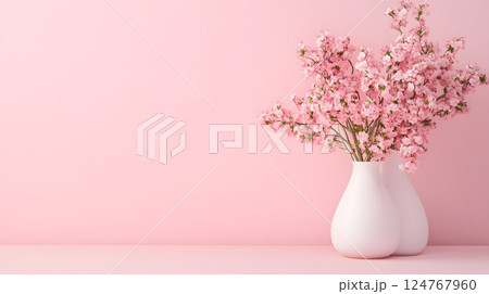 ピンクの花とピンクの背景 ピンクの花とピンクの背景 124767960