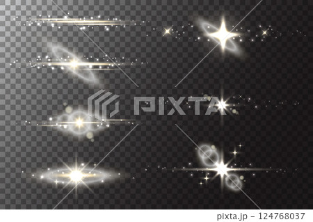 Star with light flare glow. Shiny sparkles with glitter and flashes. Vector golden glare on transparent background. Yellow magic twinkles with blurred magic lens flare v Star with light flare glow. Shiny sparkles with glitter and flashes. Vector golden glare on transparent background. Yellow magic twinkles with blurred magic lens flare v 124768037