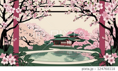 桜舞う春の風景 桜舞う春の風景 124768118