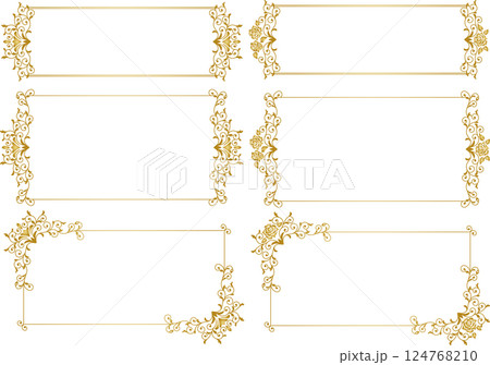 ビンテージカリグラフィー風フレーム素材98＜花（バラ）飾り罫・飾り枠の横長＞ 124768210