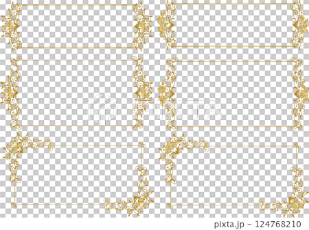 ビンテージカリグラフィー風フレーム素材98＜花（バラ）飾り罫・飾り枠の横長＞ 124768210