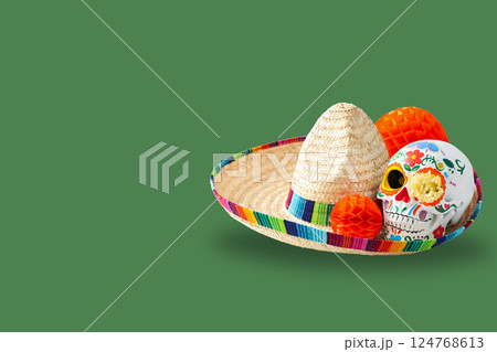 Cinco De Mayo holiday postcard on green, space for text Cinco De Mayo holiday postcard on green, space for text 124768613