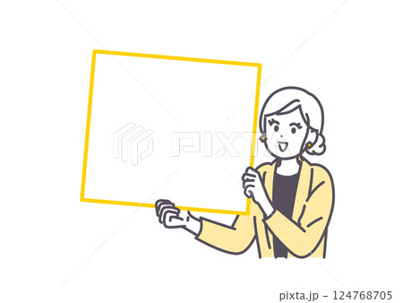 若い女性がフリップボードを持ってお知らせしているイラスト素材 124768705