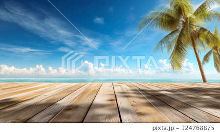 木製デッキから見たビーチの景色 木製デッキから見たビーチの景色 124768875