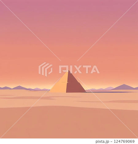 砂漠にあるピラミッドのイラスト 124769069