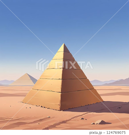 砂漠にあるピラミッドのイラスト 124769075