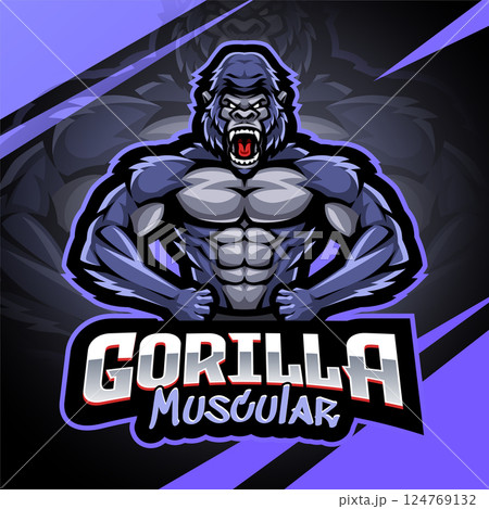 Gorilla muscular esport mascot logo design 124769132