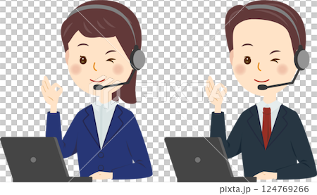 Men and women at a call center giving OK 124769266
