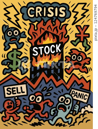 Stock market crisis cartoon with panic sellers Stock market crisis cartoon with panic sellers 124769794