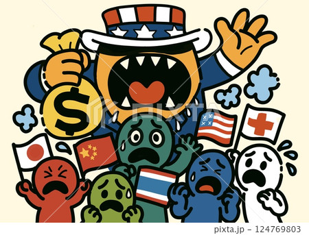 Global panic over aggressive economic power cartoon Global panic over aggressive economic power cartoon 124769803