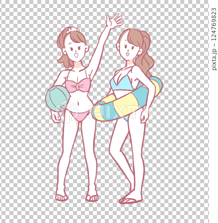 兩位身穿泳衣的年輕女子的插圖 124769823