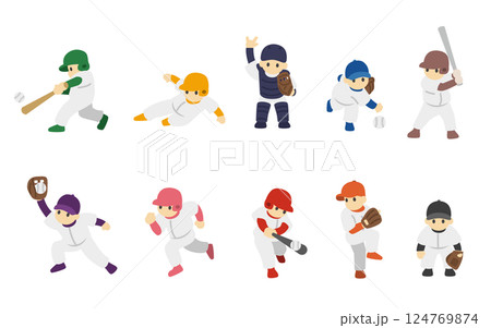 少年野球をする子供達のイラストセット 124769874