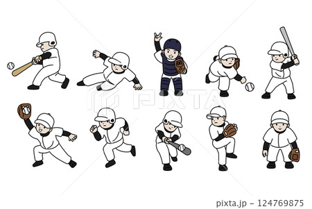 少年野球をする子供達のイラストセット 124769875