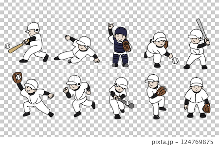 少年野球をする子供達のイラストセット 124769875