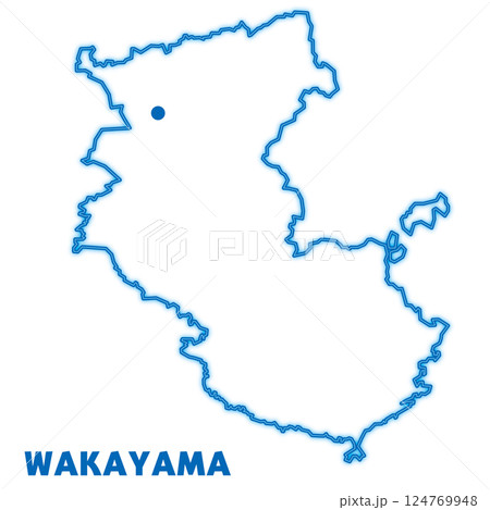 和歌山県単独の地図イラスト　都道府県別のネオン調の線画　県庁所在地 124769948