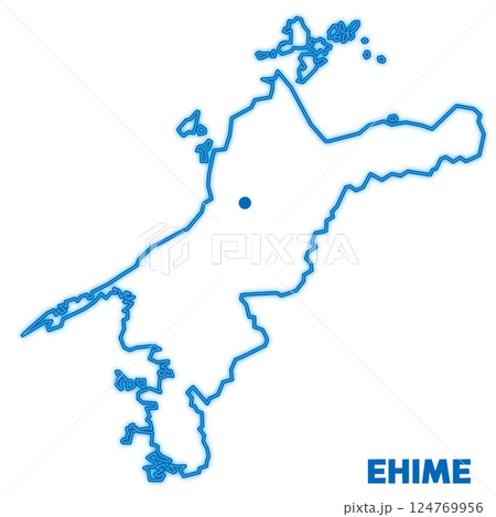 愛媛県単独の地図イラスト　都道府県別のネオン調の線画　県庁所在地 124769956