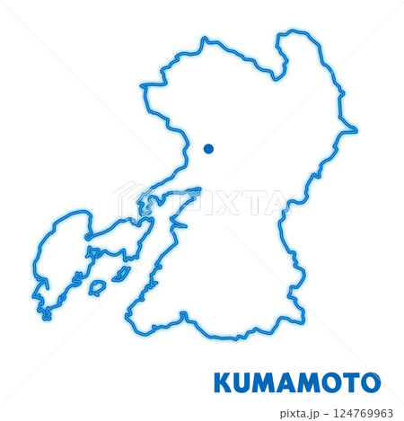 熊本県単独の地図イラスト 都道府県別のネオン調の線画 県庁所在地 熊本県単独の地図イラスト 都道府県別のネオン調の線画 県庁所在地 124769963