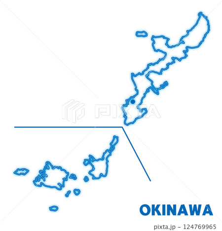 沖縄県単独の地図イラスト　都道府県別のネオン調の線画　県庁所在地 124769965