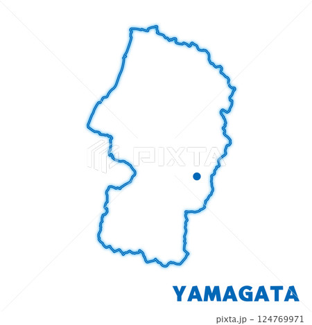 山形県単独の地図イラスト　都道府県別のネオン調の線画　県庁所在地 124769971