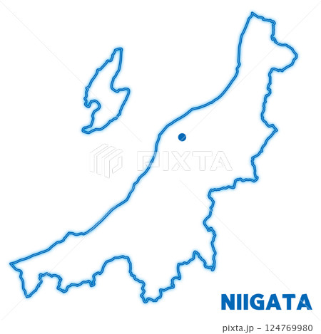 新潟県単独の地図イラスト 都道府県別のネオン調の線画 県庁所在地 新潟県単独の地図イラスト 都道府県別のネオン調の線画 県庁所在地 124769980