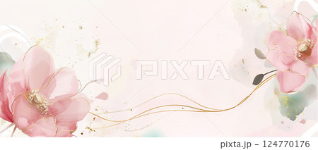 ピンクの花と緑の幻想的なテクスチャ背景 124770176