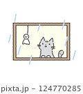 窓から梅雨の雨を見つめる猫イラスト 124770285