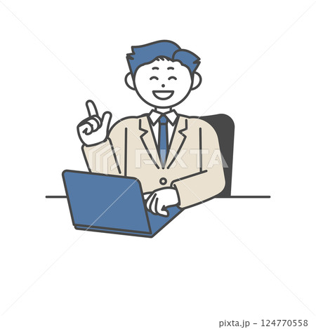 ノートパソコンを開いて説明する男性 124770558