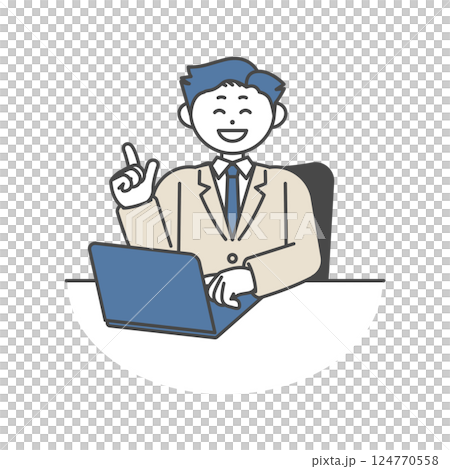 ノートパソコンを開いて説明する男性 124770558