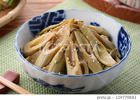 春の食材 イタドリの油炒め 春の食材 イタドリの油炒め 124770681