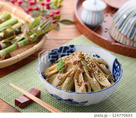 春の食材 イタドリの油炒め 124770683