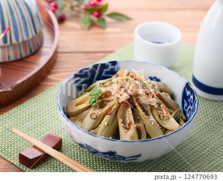 春の食材 イタドリの油炒め 春の食材 イタドリの油炒め 124770693